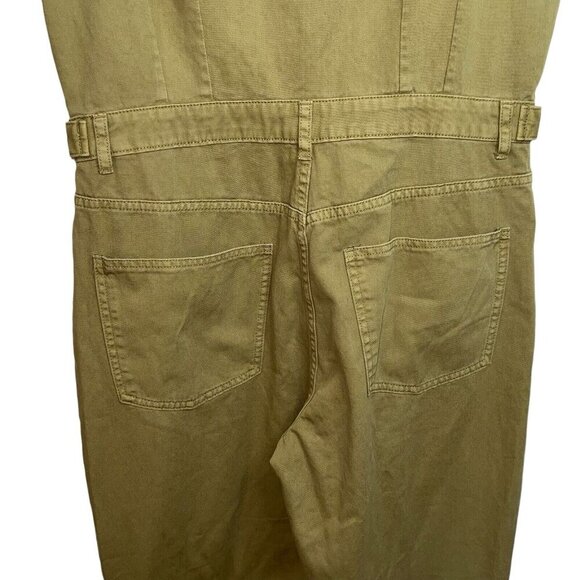 BOBBLES AND LACE WOMEN TAN DENIM JUMPSUIT SLEEVELESS WOMEN‎ LARGE SNAP POCKETS - Picture 8 of 13